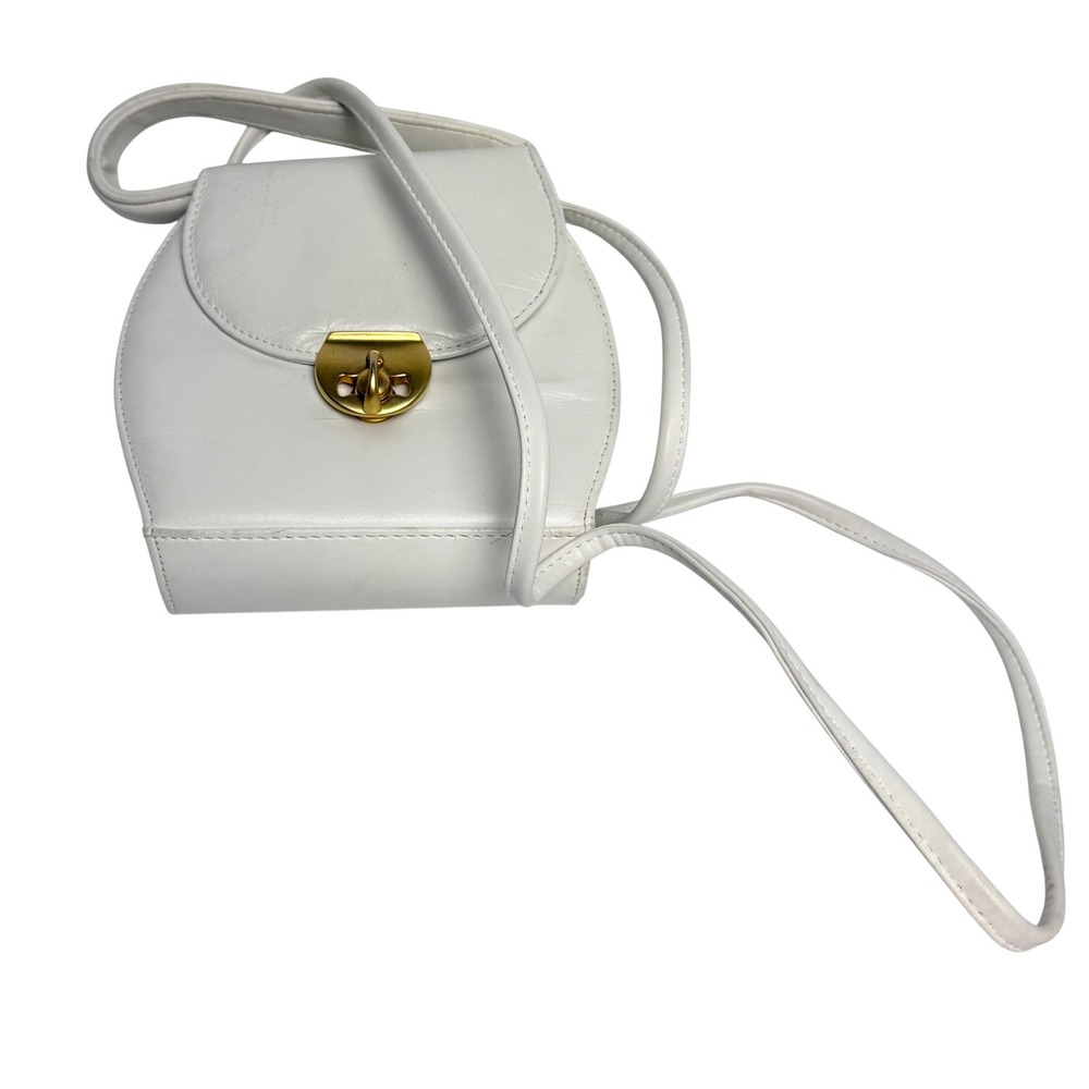 Diamicci White Leather Mini Handbag Gold‎ Turn Lock Mirror Accent